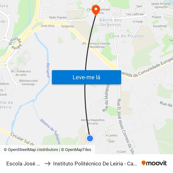 Escola José Saraiva to Instituto Politécnico De Leiria - Campus 1 Esecs map