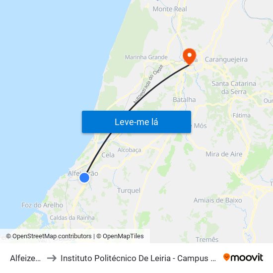 Alfeizerão to Instituto Politécnico De Leiria - Campus 1 Esecs map