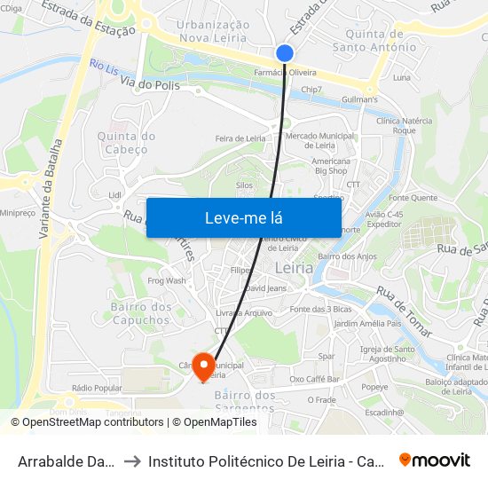 Arrabalde Da Ponte to Instituto Politécnico De Leiria - Campus 1 Esecs map