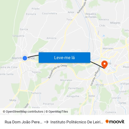 Rua Dom João Pereira Venâncio 1 to Instituto Politécnico De Leiria - Campus 1 Esecs map