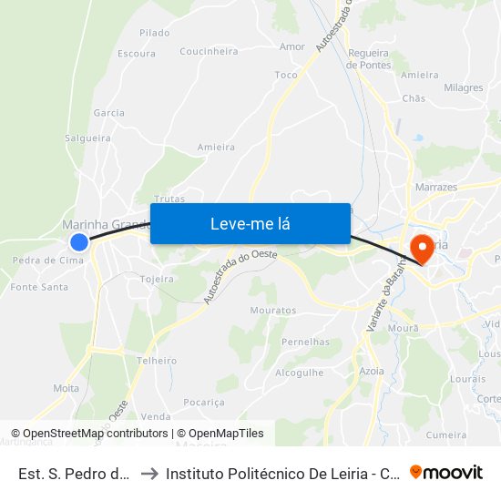 Est. S. Pedro De Moel 1 to Instituto Politécnico De Leiria - Campus 1 Esecs map
