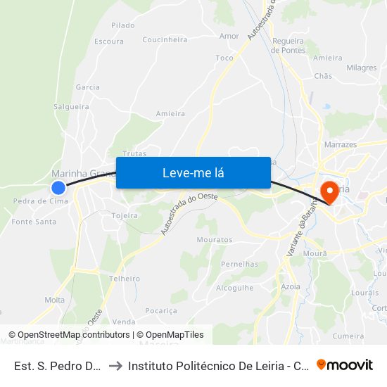 Est. S. Pedro De Moel 2 to Instituto Politécnico De Leiria - Campus 1 Esecs map