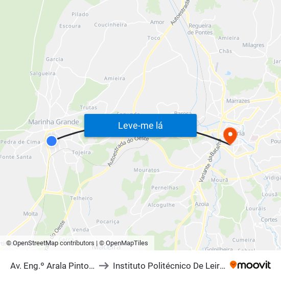 Av. Eng.º Arala Pinto (Centro Saúde) to Instituto Politécnico De Leiria - Campus 1 Esecs map