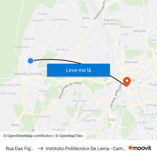 Rua Das Figueiras to Instituto Politécnico De Leiria - Campus 1 Esecs map