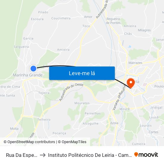 Rua Da Esperança to Instituto Politécnico De Leiria - Campus 1 Esecs map
