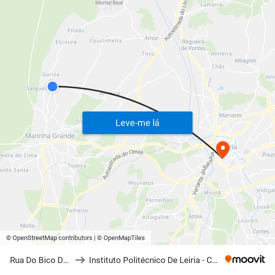 Rua Do Bico Da Garcia to Instituto Politécnico De Leiria - Campus 1 Esecs map