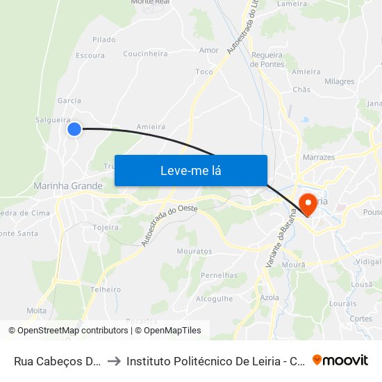 Rua Cabeços Da Garcia to Instituto Politécnico De Leiria - Campus 1 Esecs map