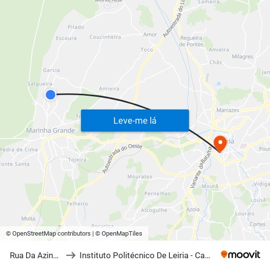 Rua Da Azinheira 2 to Instituto Politécnico De Leiria - Campus 1 Esecs map