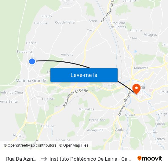 Rua Da Azinheira 1 to Instituto Politécnico De Leiria - Campus 1 Esecs map