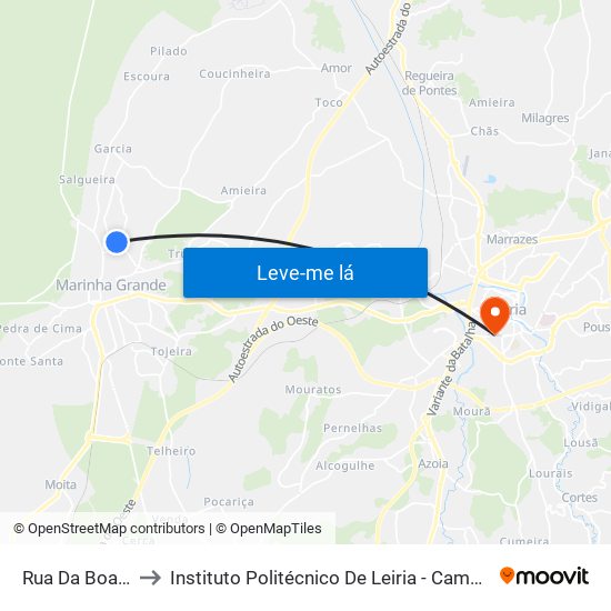 Rua Da Boavista to Instituto Politécnico De Leiria - Campus 1 Esecs map