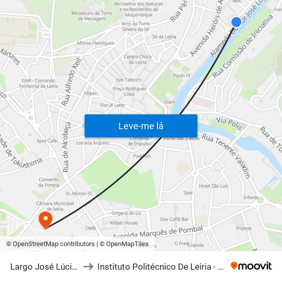 Largo José Lúcio Da Silva to Instituto Politécnico De Leiria - Campus 1 Esecs map
