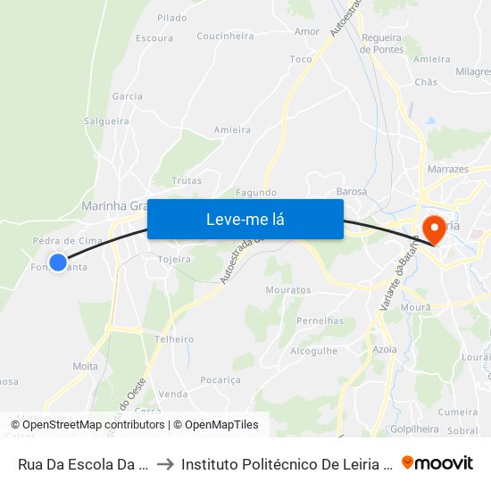 Rua Da Escola Da Fonte Santa to Instituto Politécnico De Leiria - Campus 1 Esecs map