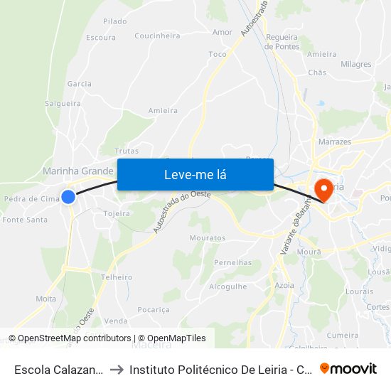 Escola Eng.º Calazans Duarte to Instituto Politécnico De Leiria - Campus 1 Esecs map