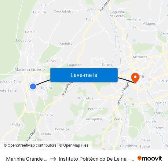 Marinha Grande (Estação) to Instituto Politécnico De Leiria - Campus 1 Esecs map