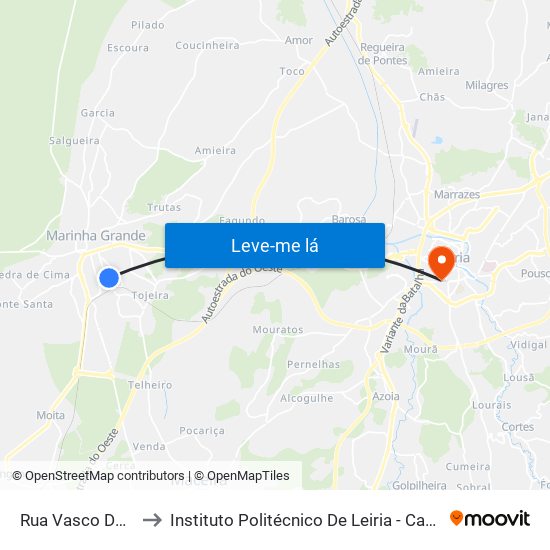 Rua Vasco Da Gama to Instituto Politécnico De Leiria - Campus 1 Esecs map