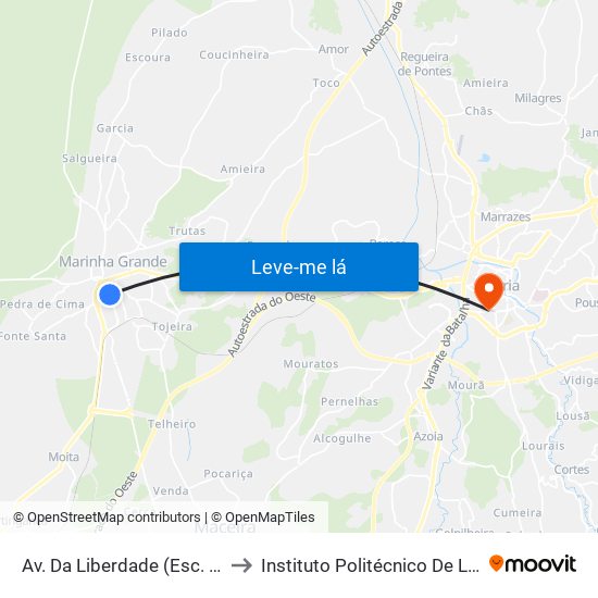 Av. Da Liberdade (Esc. Guilherme Stephens) to Instituto Politécnico De Leiria - Campus 1 Esecs map