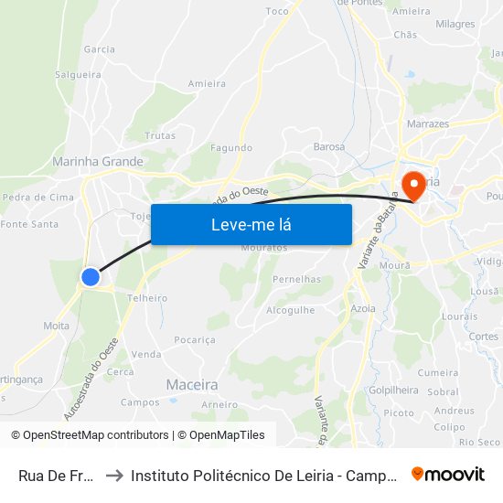 Rua De França to Instituto Politécnico De Leiria - Campus 1 Esecs map