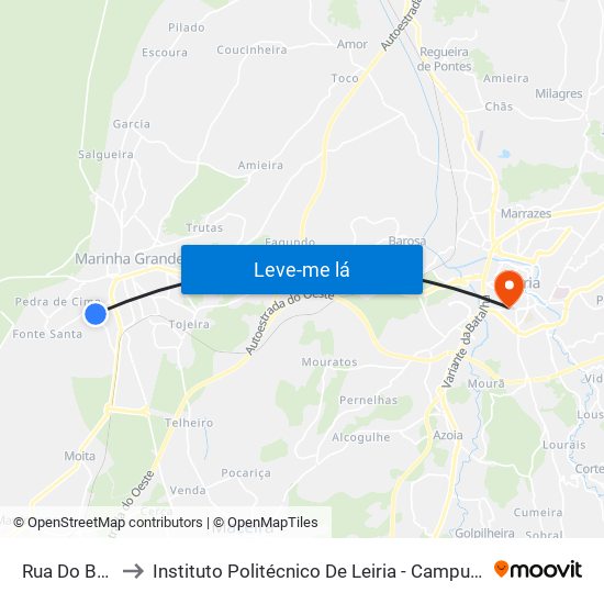 Rua Do Brasil to Instituto Politécnico De Leiria - Campus 1 Esecs map