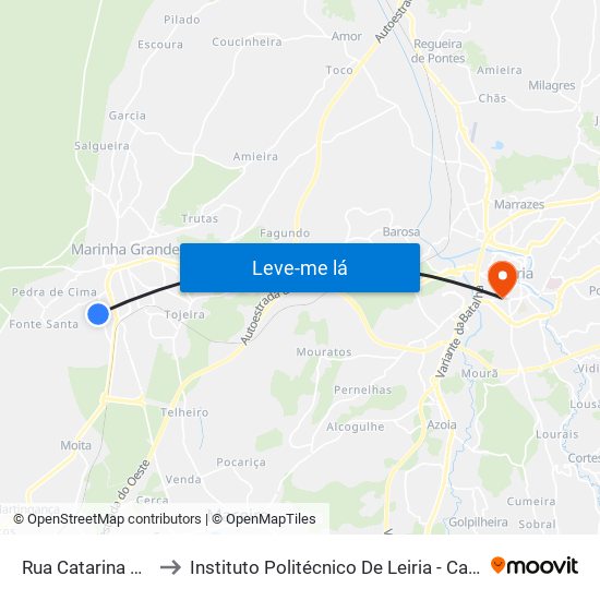 Rua Catarina Eufémia to Instituto Politécnico De Leiria - Campus 1 Esecs map