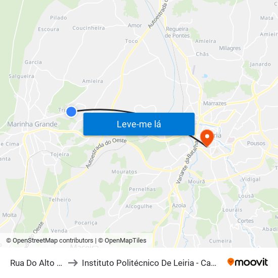 Rua Do Alto Douro to Instituto Politécnico De Leiria - Campus 1 Esecs map
