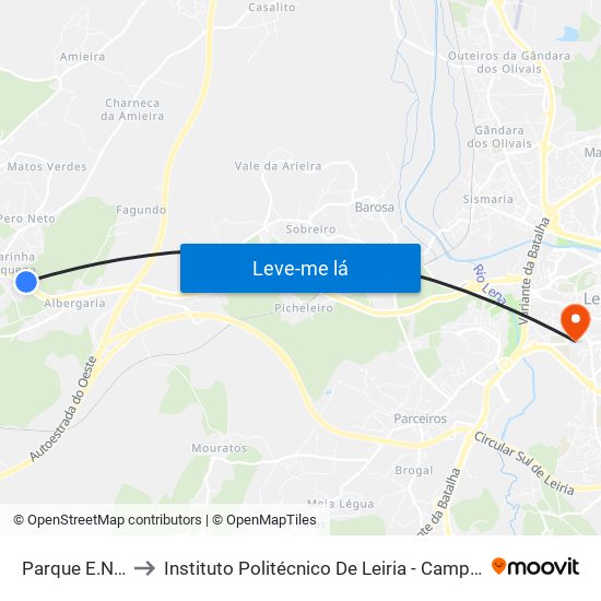 Parque E.N.242 to Instituto Politécnico De Leiria - Campus 1 Esecs map