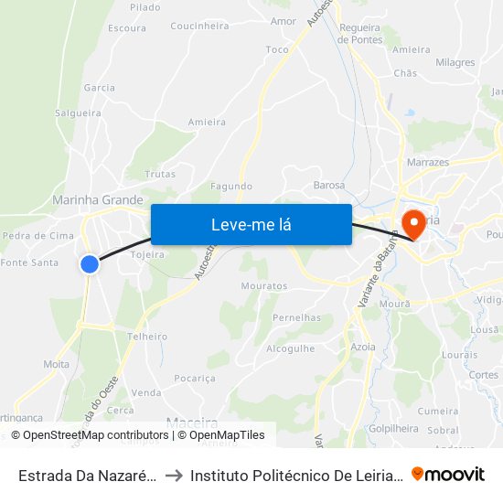 Estrada Da Nazaré (Almeirinha) to Instituto Politécnico De Leiria - Campus 1 Esecs map