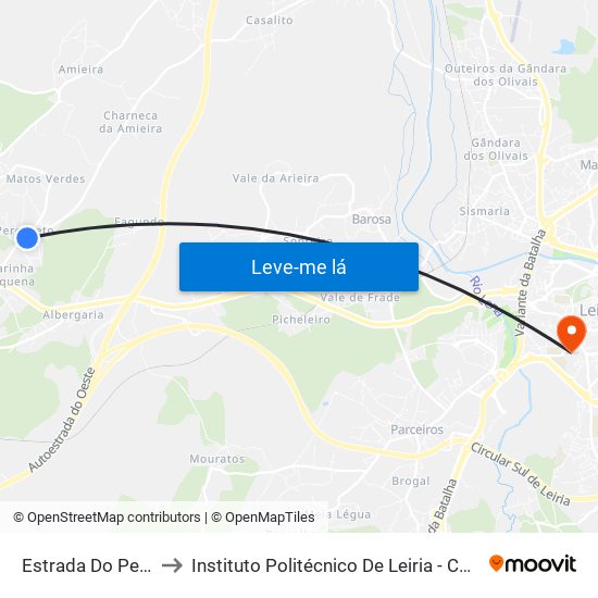 Estrada Do Pero Neto to Instituto Politécnico De Leiria - Campus 1 Esecs map