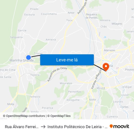 Rua Álvaro Ferreira Da Silva to Instituto Politécnico De Leiria - Campus 1 Esecs map