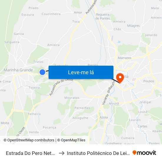 Estrada Do Pero Neto (Área Industrial) to Instituto Politécnico De Leiria - Campus 1 Esecs map
