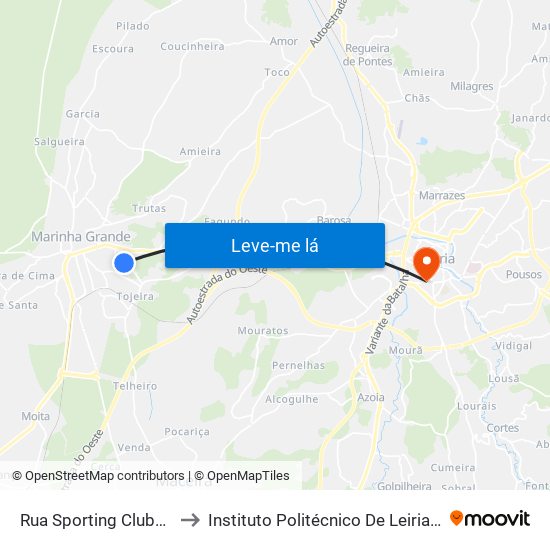 Rua Sporting Clube Marinhense to Instituto Politécnico De Leiria - Campus 1 Esecs map