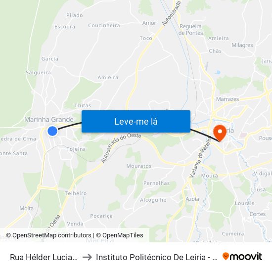 Rua Hélder Luciano Roldão to Instituto Politécnico De Leiria - Campus 1 Esecs map