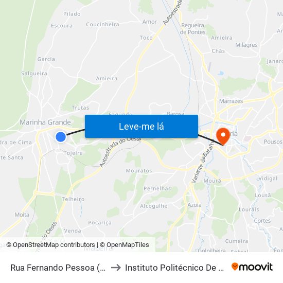 Rua Fernando Pessoa (Escola Nery Capucho) to Instituto Politécnico De Leiria - Campus 1 Esecs map