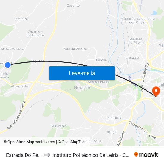 Estrada Do Pero Neto to Instituto Politécnico De Leiria - Campus 1 Esecs map