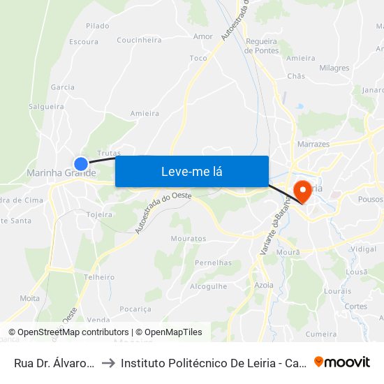 Rua Dr. Álvaro Cunhal to Instituto Politécnico De Leiria - Campus 1 Esecs map