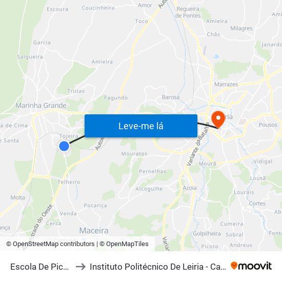 Escola De Picassinos to Instituto Politécnico De Leiria - Campus 1 Esecs map