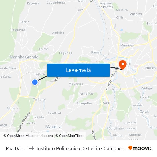 Rua Da Paz to Instituto Politécnico De Leiria - Campus 1 Esecs map