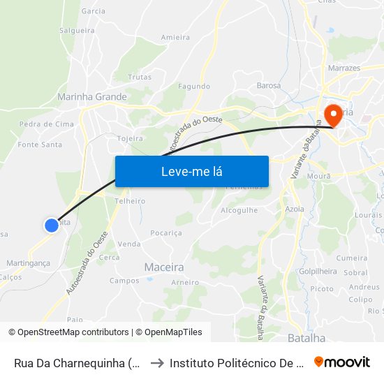 Rua Da Charnequinha (Cruz. Rua 10 De Junho) to Instituto Politécnico De Leiria - Campus 1 Esecs map