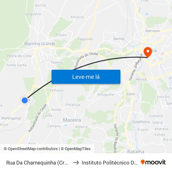Rua Da Charnequinha (Cruz. Rua Adriano M. Alexandre) to Instituto Politécnico De Leiria - Campus 1 Esecs map