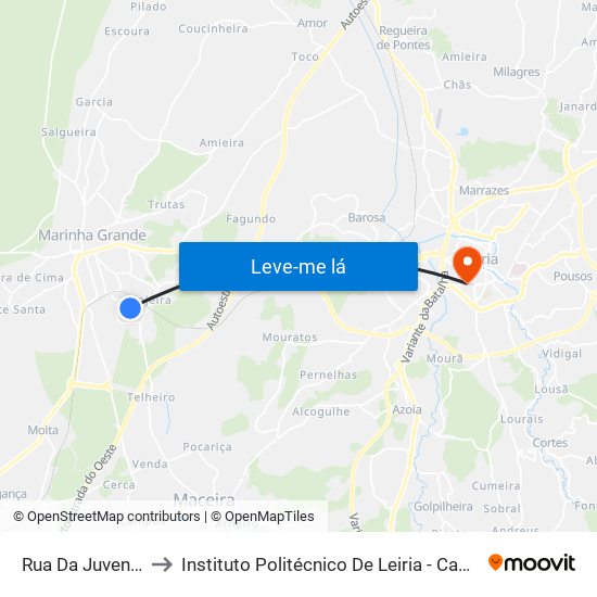 Rua Da Juventude 1 to Instituto Politécnico De Leiria - Campus 1 Esecs map