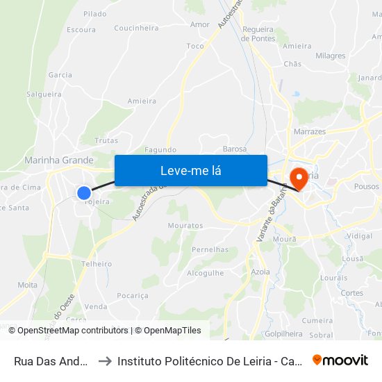 Rua Das Andorinhas to Instituto Politécnico De Leiria - Campus 1 Esecs map