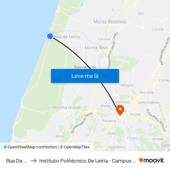 Rua Da Foz to Instituto Politécnico De Leiria - Campus 1 Esecs map