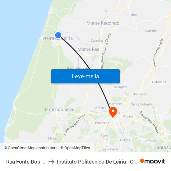 Rua Fonte Dos Fidalgos to Instituto Politécnico De Leiria - Campus 1 Esecs map