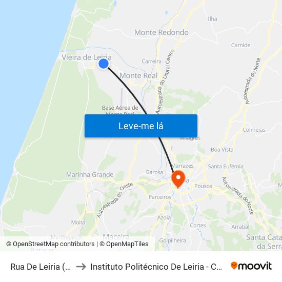 Rua De Leiria (Repsol) to Instituto Politécnico De Leiria - Campus 1 Esecs map