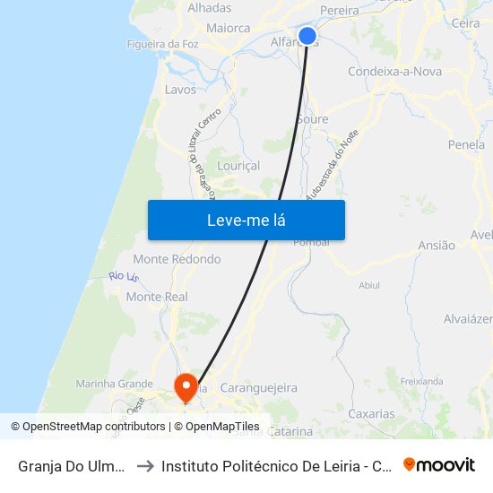 Granja Do Ulmeiro - Alfarelos to Instituto Politécnico De Leiria - Campus 2 Estg / Esslei / Ued map