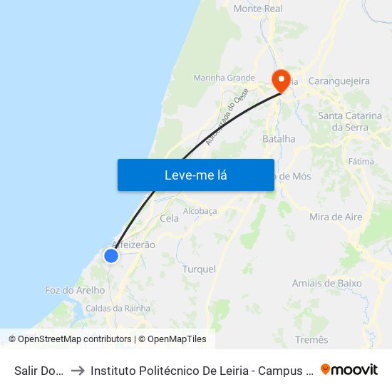 Salir Do Porto to Instituto Politécnico De Leiria - Campus 2 Estg / Esslei / Ued map