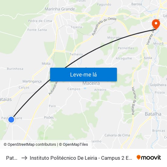 Pataias to Instituto Politécnico De Leiria - Campus 2 Estg / Esslei / Ued map