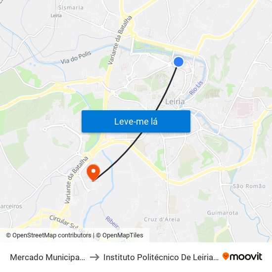 Mercado Municipal/ Av. Cidade Maringá to Instituto Politécnico De Leiria - Campus 2 Estg / Esslei / Ued map