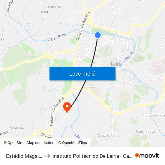 Estádio Magalhães Pessoa to Instituto Politécnico De Leiria - Campus 2 Estg / Esslei / Ued map