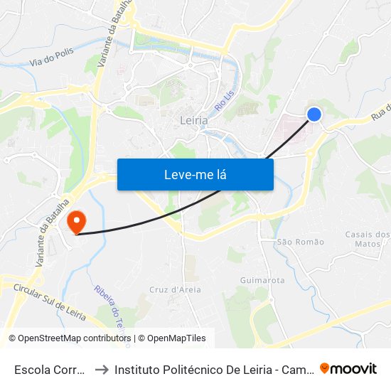Escola Correia Mateus to Instituto Politécnico De Leiria - Campus 2 Estg / Esslei / Ued map