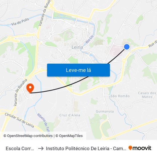 Escola Correia Mateus to Instituto Politécnico De Leiria - Campus 2 Estg / Esslei / Ued map